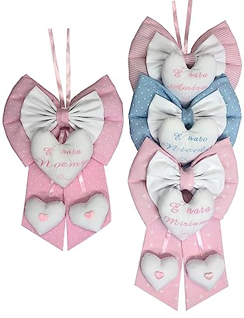 Fiocco Nascita Rosa con Nome Personalizzato Ricamato Made in Italy
