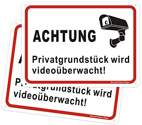 2er. Videoüberwacht Schilder Video Überwachungsschild Warnung Schild Sicherheits Schilder, Privatgrundstück Wird 24 Stunde Videoüberwacht, Hinweisschild aus Aluminium, 180 * 250mm
