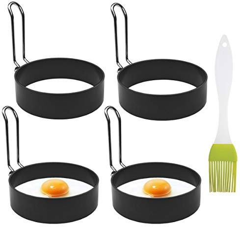 4 Pack Stainless Steel Eggs Maker Non Stick Round Egg Cooker for Cooking Cooking Rings Shaper for Frying Pancake Sandwiches Metal Handle Household Kitchen Breakfast Tool Egg Shaper