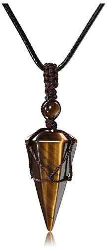 JSDDE Healing Crystal Pendant Necklace Hexagonal Stone Pointed Gemstone Necklace with Chain (Tiger Eye)