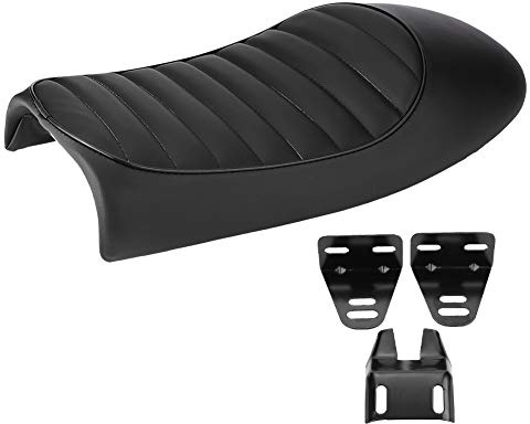 Dioche Cuir Universel Moto siège, Modification Siège Selle Moto PU Cuir Vintage Racer Siège Plat Coussin Selle (B)