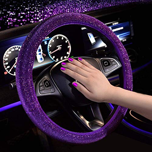 Universal Auto Lenkradhülle Lenkradbezug Glitzer, Bling Bling Glitzer Strass Diamant Leder Lenkradbezug, 15''/38 cm rutschfest Lenkrad Abdeckung Lenkradschutz Lenkradschoner Für Damen Mädchen,Lila