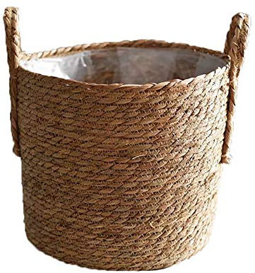 Tiestos Para Plantas Macetas, hecho a mano de Straw de almacenamiento cesta tejida cesta de mimbre Rattan Maceta contenedor de almacenamiento para la decoración de la boda del jardín Tamaño 30cm