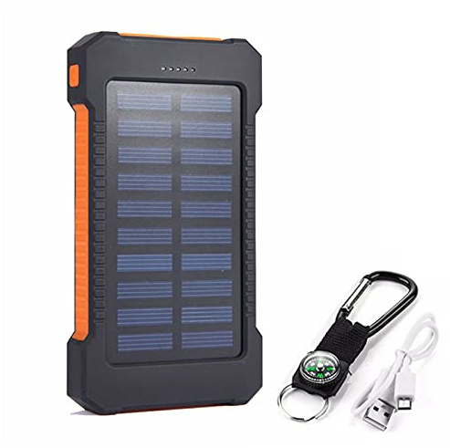 WFEI Chargeur Solaire Solar Power Bank 20000MAH Étanche Portable Portable Sauvegarde Externe De Téléphone Portable Extérieure Chargeur De Batterie avec Lampes De Poche LED Panneau Solaire,Orange