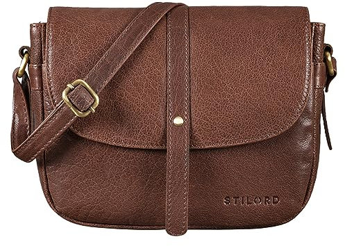 STILORD 'Kira' Umhängetasche Frauen Leder Vintage kleine Handtasche zum Ausgehen klassische Abendtasche Partytasche Freizeittasche Echtleder, Farbe:maraska - dunkelbraun