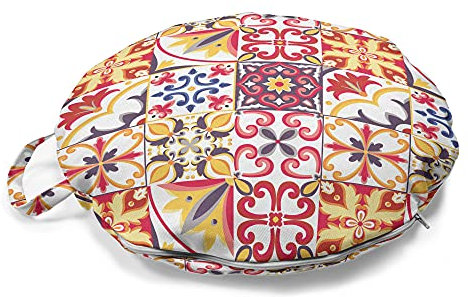 ABAKUHAUS marokkanisch Rundes Bodenkissen mit Griff, Italienisch Inspired Motiv, dekoratives Kissen für Wohnzimmer & Schlafsäle, 45 cm, Mehrfarbig