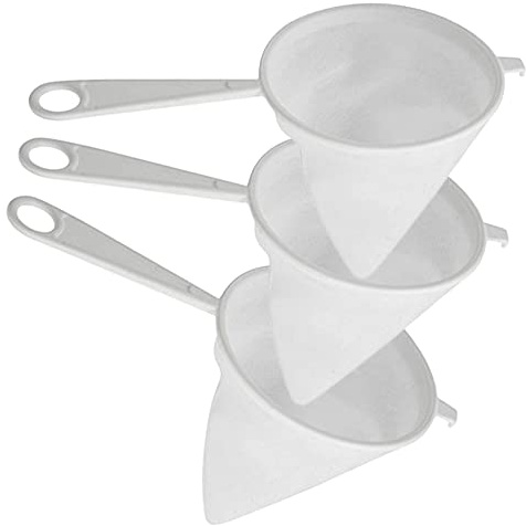 MGE - Pack 3 Colador Tela - Colador Franela de Cocina de Alimentos, Pasapurés Tela, Gasa de Queso, Kéfir, Queso, Color Blanco - Set 3-10 cm