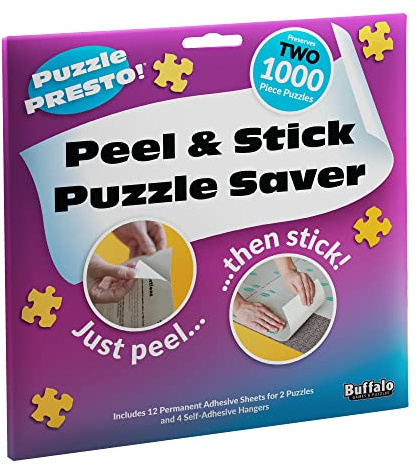 Puzzle Presto! Peel & Stick Puzzle Saver: L'originale e ancora il modo migliore per conservare il tuo puzzle finito! 16 fogli adesivi e 4 hangar adesivi. Conserva due puzzle da 1000 pezzi!