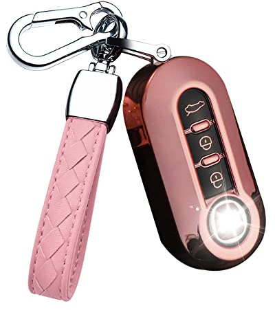 HIBEYO Klapp Autoschlüssel Hülle passt für FIAT Schlüsselhülle Silikon Schlüsselschutz für FIAT 500 Panda Punto Lancia Ypslon Delta Grande Bravo Schutz Etui für Fernbedienung 3-Tasten-Rosa