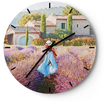 Modern Wanduhr Boho Heidekraut Frau 30x30cm Rund Klein Wand Uhr Glas Analog Zimmeruhren Küche Büro Wohnzimmer Glasuhr Wall Clock Dekoration Design Wanddekoration Küchenuhr C3AR30x30-4420