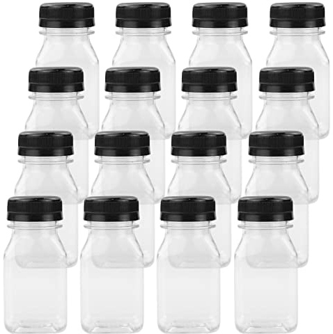SZCXDKJ Lot de 16 bouteilles en plastique vides de 120 ml pour jus, récipients transparents réutilisables pour jus, lait, café et autres boissons