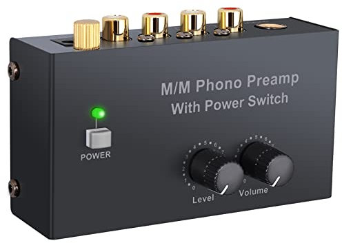 LiNKFOR Phono Preamplifier for MM Turntable - Compact Ultra-Low-Noise Phono Preamp with Gain Knob and Master Volume Knob, RCA + 6.35mm Output, Certified Power Adapter