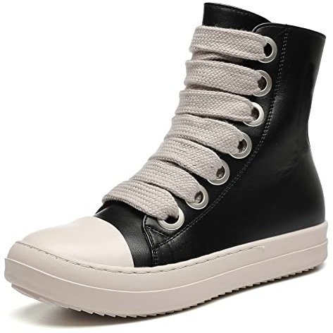MOFEEDOUKA Womens High Top Sneakers Thick Shoe Laces PU Leather Comfort Platform Walking Shoes with Zipper
