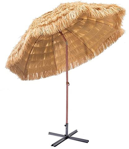 LBONG Sonnenschirm Hawaii Rund Balkon Strand Strohschirm Strandschirm Knickbar,Gartenschirm Terrassenschirm Sonnenschutz, für Deck,Schwimmbad(2.4 m, with Stands)