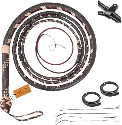 Indiana Jones Peitsche, Kängurufell, für den Reitsport, Bullenpeitsche, Leder, robuster Peitschenbauch und Lederpolster innen, 16 geflochtene Stränge, geflochtenes Leder Reitsport (10 Fuß (3 Meter))