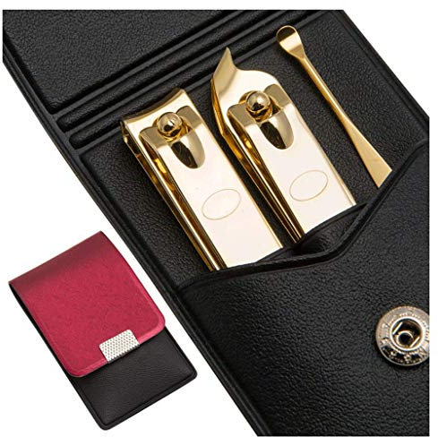Set de Manicura Pedicura Pedicura y uñas Herramientas Conjunto de Herramientas for viajes de belleza, cortaúñas de oro, Cuidado conjunto con la caja Cuero (Negro / Rojo) Manicura Pedicura Kit ( Color