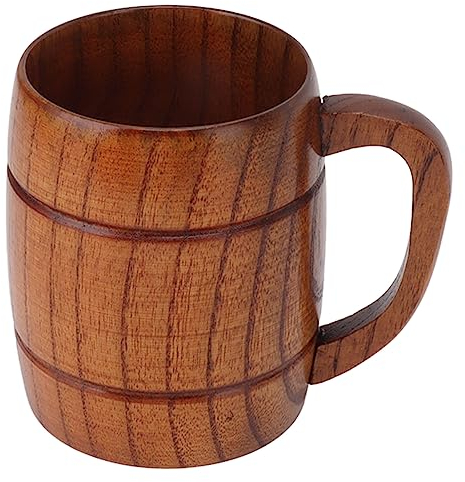 Wooden Barrel Shaped Beer Mug with Handle, Solid Wood Drinking Cup, Japanese Tea Cups Handmade Natural Wood Water Cup for Drinking, Wine, Milk, Coffee