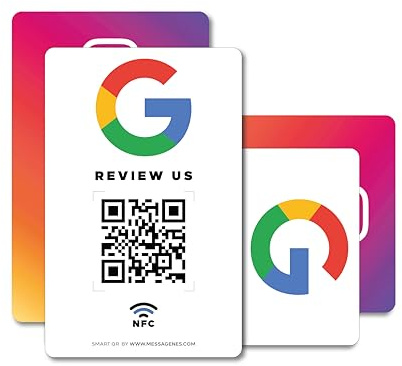 MESSAGENES | PVC-Karte Bewertung auf Google QR Code und NFC + Instagram QR | Google Bewertung Aufsteller | PACK 2 Einheiten 8,6x5,5cm | Schilder Bewertung NFC und QR Code | IG + Google Review Card NFC