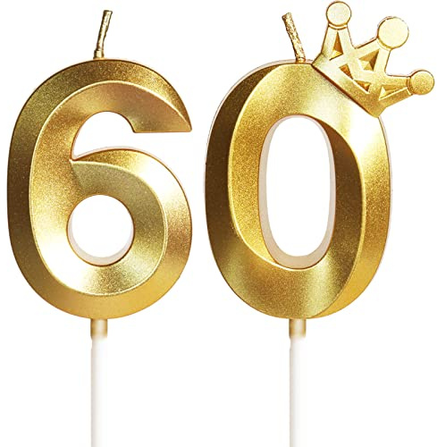 Geburtstagskerzen Zahlen mit Krone 60, 5cm 3D Gold Geburtstagskerzen, Geburtstag Kerzen,Kerzen Geburtstag,Tortenaufsätze Kuchen Topper Dekoration Hochzeit Geburtstag Jubiläum Feier Lieferungen(60）