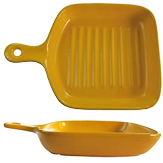 Bandeja de frutas Bandeja para hornear de cerámica cuadrada mate Tazón de arroz al horno doméstico Horno microondas Plato para hornear Vajilla Plato de cena (Color: Verde) (Amarillo A)