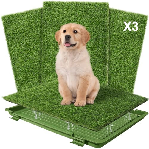 Dog Grass Pad with Tray: 3 Pack Grass Pee Pads for Dogs Potty for Puppy Training, Artificial Turf for Dogs with Collection Tray for Indoor /Outdoor /Patio /Balcony, 22x18 Green