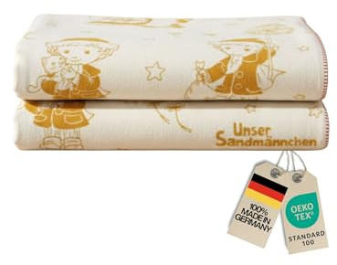 KOLTER Unser Sandmann unser Sandmännchen Schmusedecke exklusiv in 100% Baumwolle, Natur gelb, 100 x 150 cm, Oeko Tex Standard 100