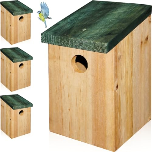 4er Set Nistkasten Nisthöhle aus Massiv - Holz für kleine Vögel Meisen Vogelhaus