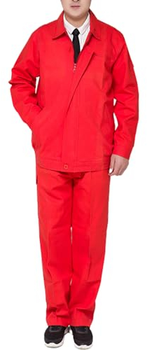 TOVCHEI Zip Front Coverall Manches Longues Travail Salopette Avec Multi Poches Veste Et Pantalon Costume Vêtements De Travail,Rouge,4XL