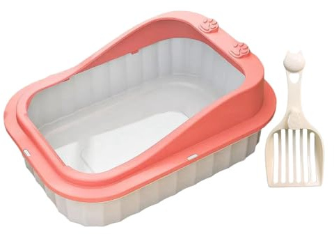 JISADER Vassoio per lettiera per Gatti Vassoio per lettiera per Gatti con Coperchio Aperto Contenitore per lettiera per Gatti Portatile, Toilette per Gatti, Rosa
