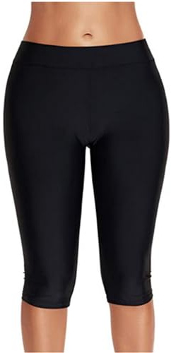 NEW-YIJUNSHUN Pantalones cortos de natación para mujer, con protección UV, longitud hasta la rodilla, 3/4 de pierna, parte inferior de bikini, talla grande, leggings de natación, ropa de playa, Negro,
