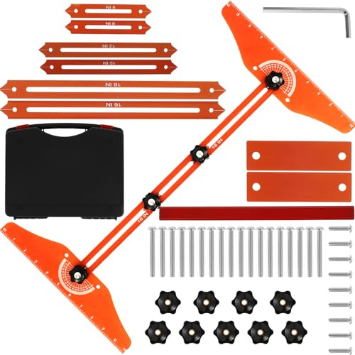 Stair Treads Gauge Template Tool Stair Jig, Aluminum Alloy Stair Measuring Tool High Precision Adjustable Shelf Scribe Layout Tool for Stairs Risers Shelf, 8In to 56In(Orange)