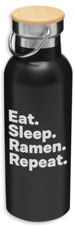 Eat Sleep Ramen Repeat Japan Noodle Eco Thermoskanne, Edelstahl, Isolierflasche, Bambusdeckel