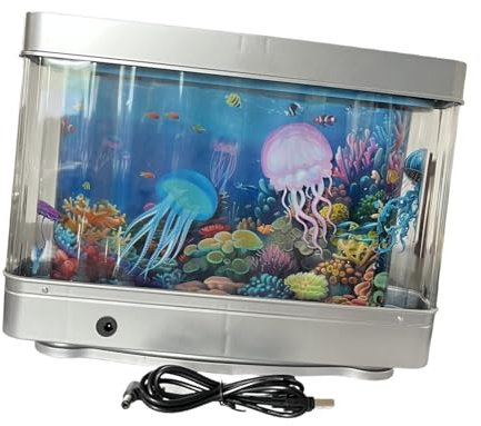 Colcolo Gefälschtes Aquarium LED-Nachtlicht USB-betriebene Nachtlampe Dekorative Lampe Desktop-Ornament für Wohnzimmer Heimdekoration, Qualle