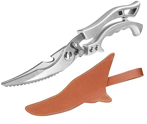 Kitchen Poultry Shears, Multifunctional Kitchen Scissors Stainless Steel Meat Fish Vegetables Chicken Bone Scissors Prof (Silver with Bag)