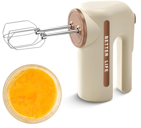 Hanzete Hand Mixer with Dual Whisk Electric Handheld Kitchen Stand Mixer 5 Speed Adjustable 304 Stainless Steel Beater Portable Cordless Rechargeable Standing Mixer with Ergonomic Handle for Baking Co