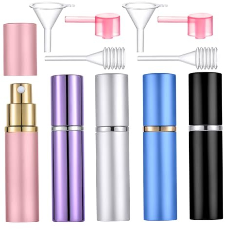 Yikimyfo 5 Pcs Travel Size Perfume Atomizer, 10ml/0.34oz Perfume Refill Bottle Mini Cologne Spray Bottle Refillable Atomizer Bottle for Travel Party Must with Tool