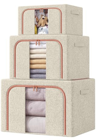 GD Scatole per Armadio Pieghevoli, Scatole per Vestiti, Contenitori Organizer Armadio per Piumoni, Scatola trasloco, Coperte, Biancheria da Letto, 4 Colori (Beige, 50 * 40 * 22 CM)