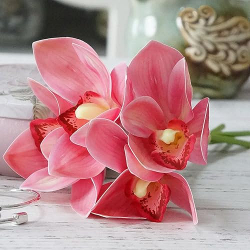 JPWNVF 4 Stück/Bündel weiße Orchidee Brautstrauß Hochzeit Latex Kunstblumen DIY Scrapbook Flores Artificiales Hausdeko-Rosa