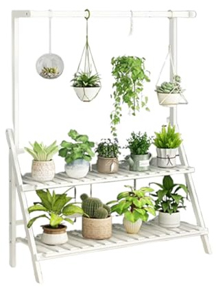 Scaffale Porta Piante, Supporto Per Piante Scaffale Portafiori In Bambù 3 Ripiani Porta Fiori da Interno Fioriera a Scala Portafiori da Esterno Balcone Decorazione da (Color:A,Size:70X31X95CM)