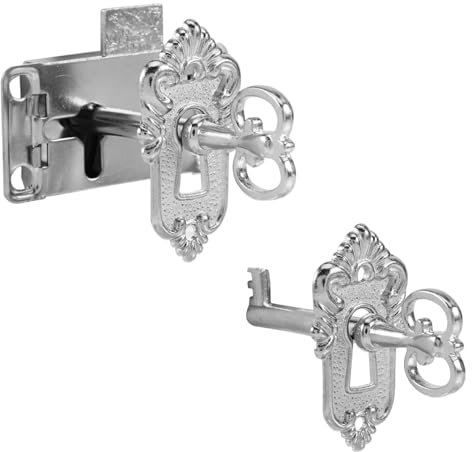 2pcs Vintage Door Lock Set, Small Brass Plated Flush Mount Cabinet Door Lock Classical Alloy Door Lock for Drawer Cabinet Wardrobe Cupboard Gate