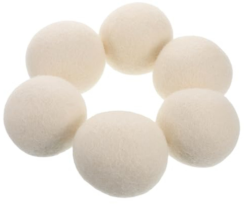 6 Pcs White Wool Dryer Balls for Home Laundry and Drying | Reusable Set, Tangle-free Design, Fabric Softener and Wrinkle Reduction, for Household Washing Machines