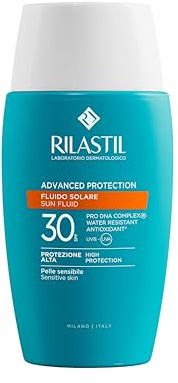 Rilastil Sun System, Advance Protection Fluido Solare SPF30 Idaratante, Resistente all'acqua, Progettata per Minimo Impatto sull'Inquinamento Acquatico, 50 ml