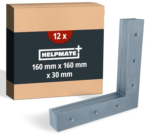HjälpMATE – 12 stycken platta vinklar 160 x 160 x 30 mm – träkontakt galvaniserad och blå passiviserad – hörnvinkel med utmärkt korrosionsskydd, stabil och hållbar – enkel montering