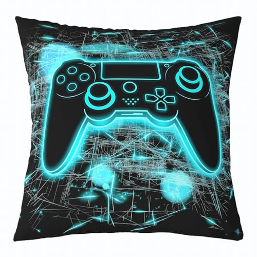 Homewish Video Game Throw Pillow Cover for Boys Teens Turquoise Gaming Pillow Cover Gamer Controller Gamepad Cushion Case for Leisure/Living/Bedroom,16x16 Inch