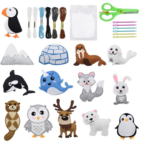 GETRICH Polartiere Nähset Kinder, Nähen Kinder Nähset Nähen Bastelset DIY Kreativ Geschenk Nähspaß mit Stickgarn Plastiknadeln Füllwatte Schere