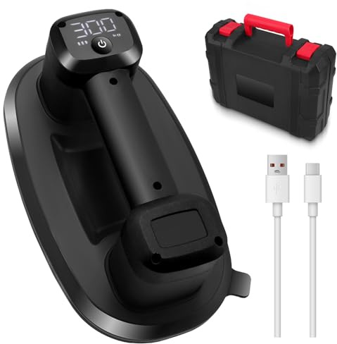Akku Vakuum Saugheber 300KG, Plattenheber für Terrassenplatten mit 2 * 4500 mAh Akku, Durchmesser 26 cm, Akku Saugheber, Saugkraft Saugheber Fliesen für raue Oberflächen (Schwarz)