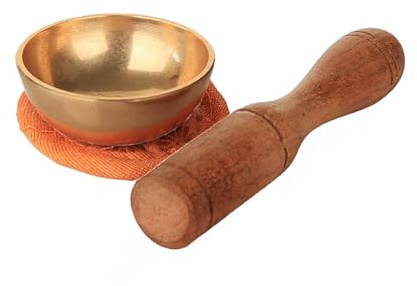 NKlaus Klangschale Set Messing 5x2cm mit Holzklöppel Unterlage, 1 Stück | für Meditation, Achtsamkeit und Entspannung; Gewicht 85g