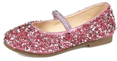VASHCAME-Zapatos de Princesa para Niñas con Lentejuelas Purpurinas para Disfraz, Fiestas, Bodas Rosa 27