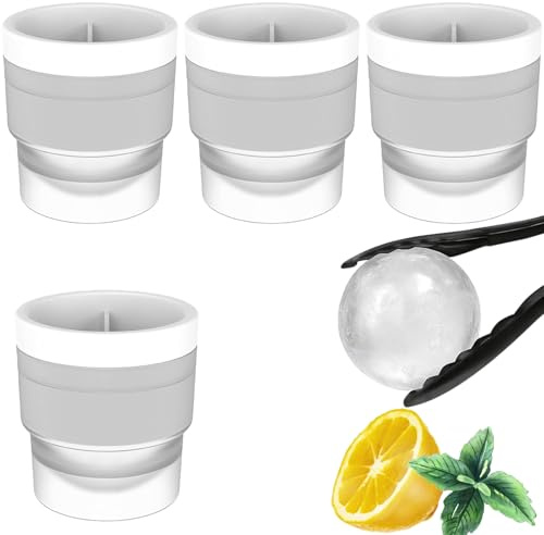 4Pcs Large Ice Cube Moulds｜6cm Ice Ball Mould Set｜Reusable & Stackable, Easy to Demold Round Ice Cube Moulds for Freezer Whiskey, Gin, Cocktails & Soft Drinks (White, XL)