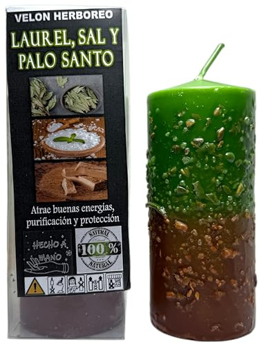 HOSTENATURA Velón Herboreo Laurel, Sal y Palo Santo - Velón Esotérico 14x6cm - Atraer Buenas energías, purificación y protección
